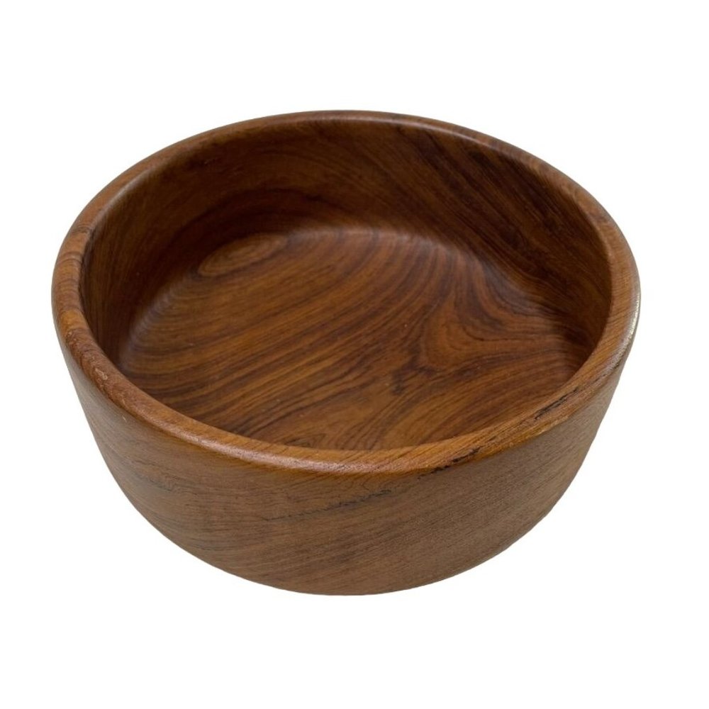 Vintage Teak Large Wood Salad Bowl Hand Turned Thailand Farmhouse MCM Decor u